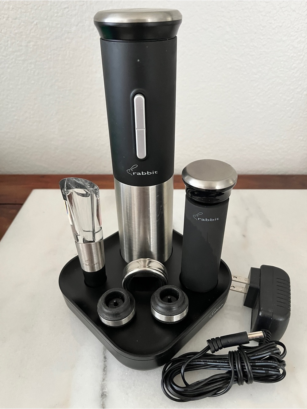 rabbit Electric Wine Opener and Preserver Set - Black and Silver
